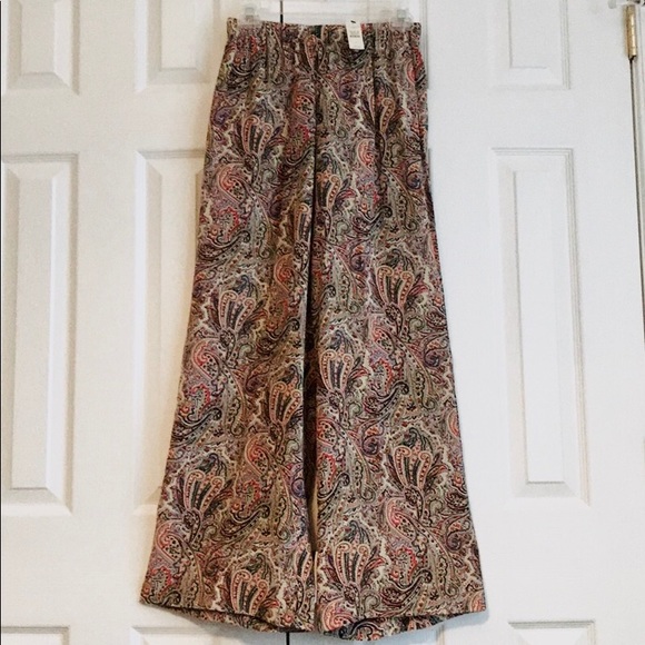 Talbots Silk Wide Leg Paisley Print Stretch Pants
